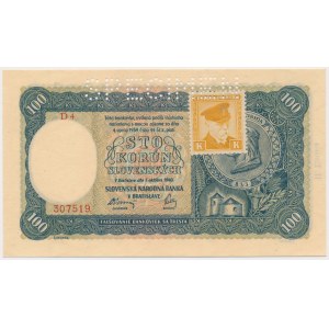 Czechoslovakia, 100 Korun (1945) - SPECIMEN - with stamp