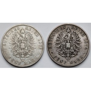 Hamburg and Prussia, 5 marks 1876 - lot (2pcs)