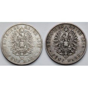 Hamburg and Prussia, 5 marks 1876 - lot (2pcs)