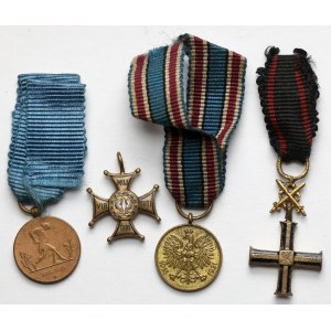 II RP i PRL, Miniatury - w tym Virtuti Militari i Krzyż Niepodległości z Mieczami - zestaw (4szt)