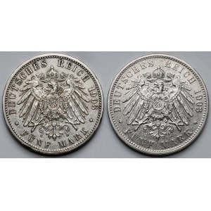 Bádensko a Bavorsko, 5 mariek 1903 G a D - sada (2ks)