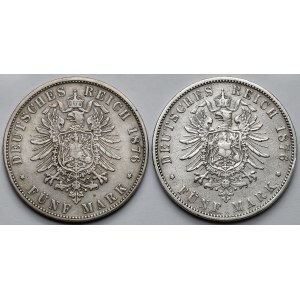 Bayern und Preußen, 5 Mark 1876 D und B - Satz (2Stk)