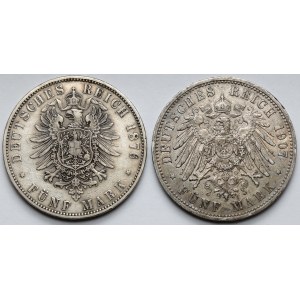 Hamburg and Prussia, 5 marks 1876-J and 1907-A - set (2pcs)