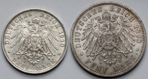 Bavaria and Prussia, 3 marks 1910 and 5 marks 1898 - set (2pcs)