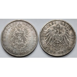 Preußen und Württemberg, 5 Marken 1876 und 1900 A und F - Satz (2Stück)