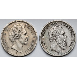 Bayern und Württemberg, 5 Mark 1874 D und F - Satz (2Stück)