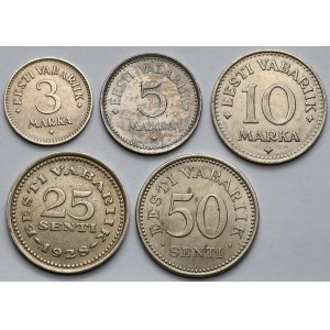 Estland, 25 senti - 10 Mark 1925-1936 - Satz (5Stück)