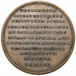 Poniatowski, medaile Zákaz mučení u soudů 1776 - tisk z 19. století