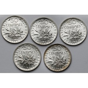 France, 50 centimes 1913-1920 - lot (5pcs)