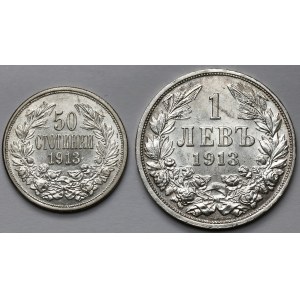 Bulgaria, Ferdinand I, 1 lev and 50 stotinki 1913 - lot (2pcs)