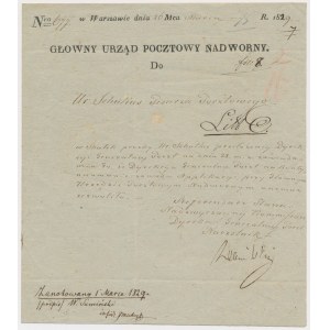 Vrchní poštovní úřad, dopis 1829