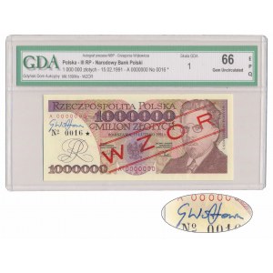 1 mln zł 1991 - WZÓR - A 0000000 - No.0016 - z autografem Prezesa NBP - G. Wójtowicza