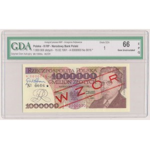 1 milión zlotých 1991 - MODEL - A 0000000 - č. 0016 - s podpisom prezidenta NBP G. Wójtowicza