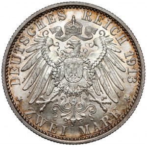 Preußen, 2 Mark 1913-A - sensationelle Rückseite
