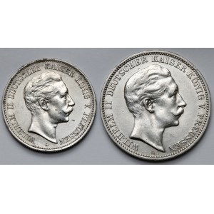 Prussia, 2-3 mark 1891-1912 - lot (2pcs)