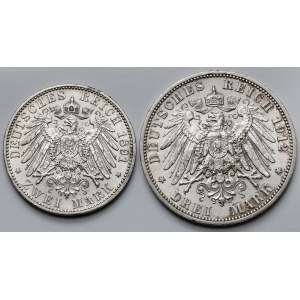 Prussia, 2-3 mark 1891-1912 - lot (2pcs)