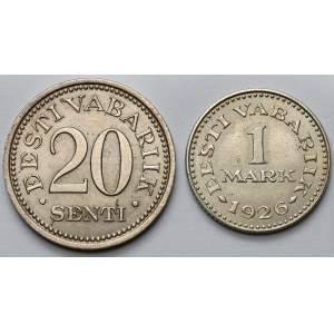 Estonia, 1 mark 1926 and 20 senti 1935 - lot (2pcs)
