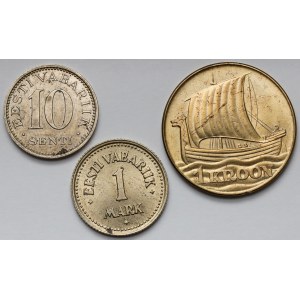 Estonia, 1 mark 1924, 10 senti 1931 and 1 kroon 1934 - lot (3pcs)