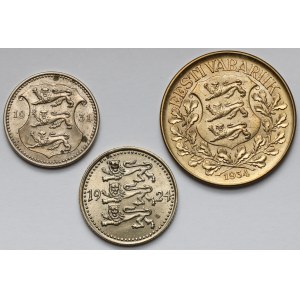 Estonsko, 1 marka 1924, 10 senti 1931 a 1 koruna 1934 - sada (3ks)