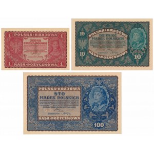 1, 10 a 100 mkp 1919 - sada (3ks)