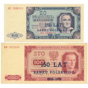 20 und 100 Zloty 1948 gedruckt 150 Jahre Bank von Polen (2 Exemplare)