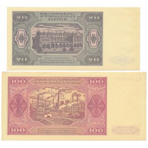 20 a 100 zlotých 1948 tlačené 150 rokov Poľskej banky (2 exempláre)