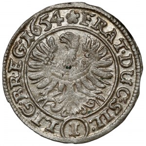 Schlesien, Drei Brüder, 1 krajcar 1654, Brzeg - schön