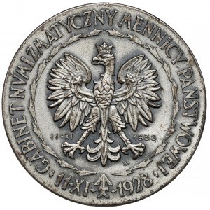Strieborná medaila 10. výročie otvorenia kabinetu Štátnej mincovne 1938