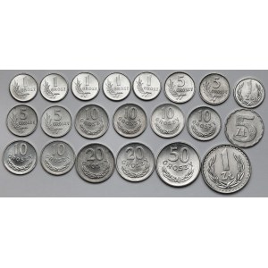 1-50 grošů a 1-5 zlotých 1949-1990 - sada (21ks)