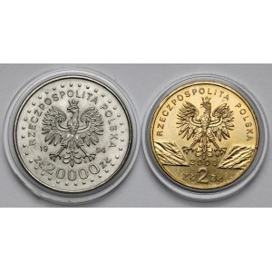 20.000 złotych 1994 Powstanie Kościuszkowskie i 2 złote 2003 Węgorz - zestaw (2szt)
