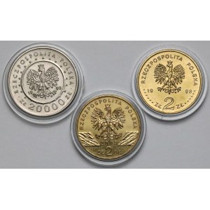 20.000 złotych 1993 Zamek w Łańcucie i 2 złote 1998-2003 - zestaw (3szt)