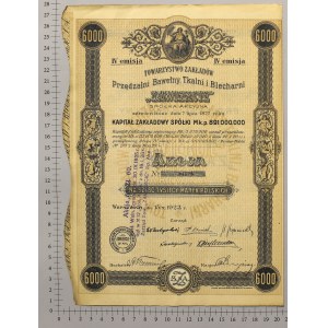ZAWIERCIE Tow. Zakładów Przędzalni Bawełny..., Em.4, 6.000 mkp 1923