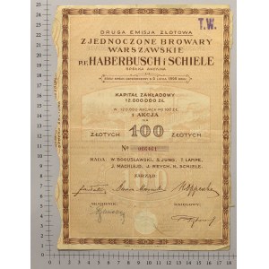 Zjednoczone Browary Warszawskie p.f. HABERBUSCH i SCHIELE, Em.2, 100 zł