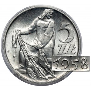 Rybak 5 złotych 1958 - wąska ósemka