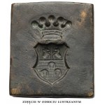 Siegelblock mit eingraviertem Wappen, überragt von einer Krone