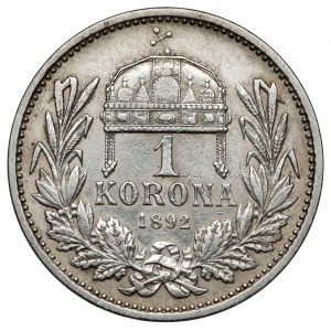Maďarsko, 1 koruna 1892 KB - vzácnější