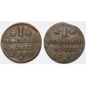 Prusko, Friedrich II, 1 fenig 1752-A - sada (2ks)