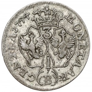 Śląsk, Fryderyk II Wielki, 3 krajcary 1754-B, Wrocław