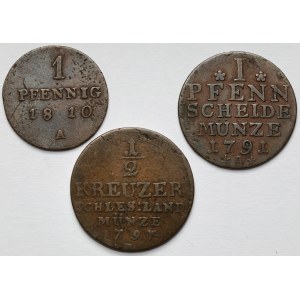 Prusko, Fenigs 1791-1810 a 1/2 krajcar 1797 - sada (3ks)