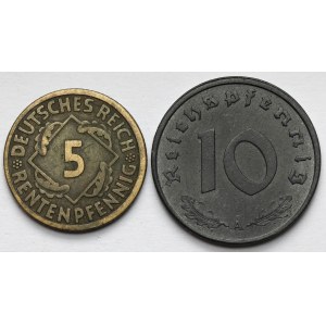 5 fenigů 1923-F a 10 fenigů 1945-A - sada (2ks)