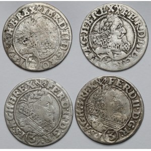 Sliezsko, Ferdinand II, 3 krajcary 1627-1630 HR, Vroclav - sada (4ks)