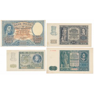 Súbor okupačných a 100-zlotých bankoviek 1919 (4ks)