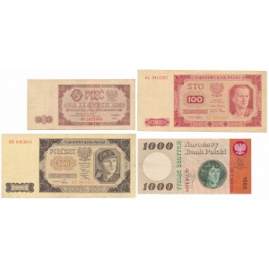 Zestaw od 5 do 1.000 złotych 1948-65 (4szt)