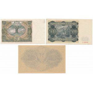 100 Zloty 1934 (2+), 500 Zloty 1940 (st.2) und Nachdruck 100 mkp (3 Stück)