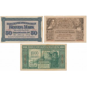 Kowno, 50, 100 i 1.000 marek 1918 - zestaw (3szt)