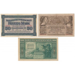 Kowno, 50, 100 i 1.000 marek 1918 - zestaw (3szt)