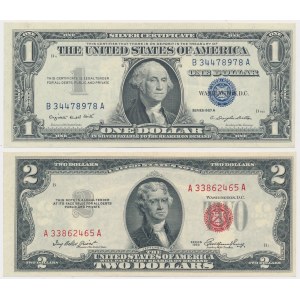 USA, 1 Dollar 1957 und 2 Dollars 1953 - Satz (2Stück)