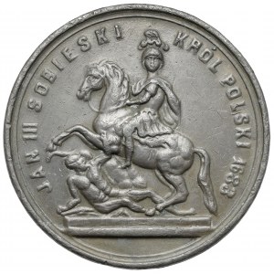 Starý odlitek medaile, 200. výročí bitvy u Vídně - Jan III Sobieski na koni 1883 - odlitek