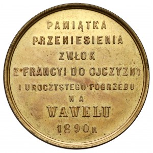 Medaila, prenesenie pozostatkov Adama Mickiewicza na Wawel 1890