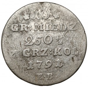 Poniatowski, 10 groszy 1791 EB - przebitka z 1790